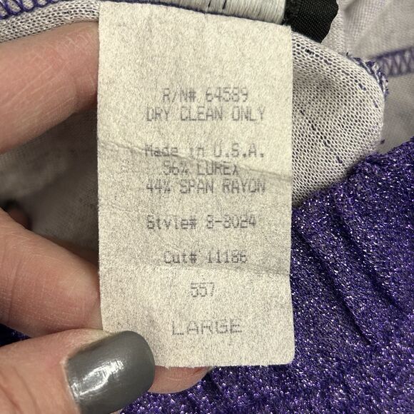 Louie Bernard Vtg Set Tank Top & Pull-on Pants Purple Sparkle High Waist Size L - Picture 16 of 16